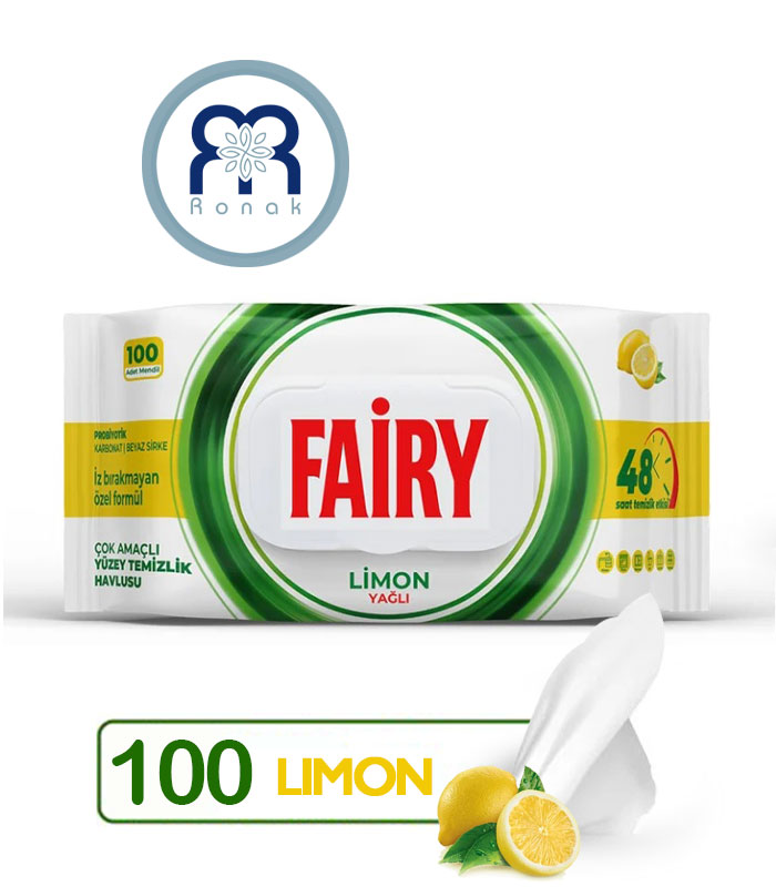 دستمال سطوح چند منظوره Fairy با رایحه لیمو بسته 100 عددی