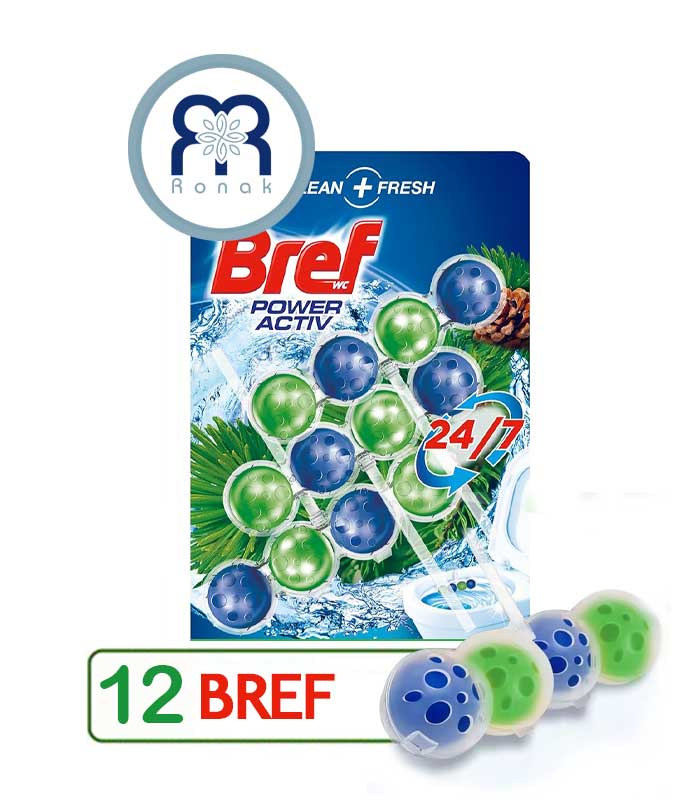 قرص بوگیر توالت فرنگی بریف BREF توپی رایحه کاج بسته 12 عددی